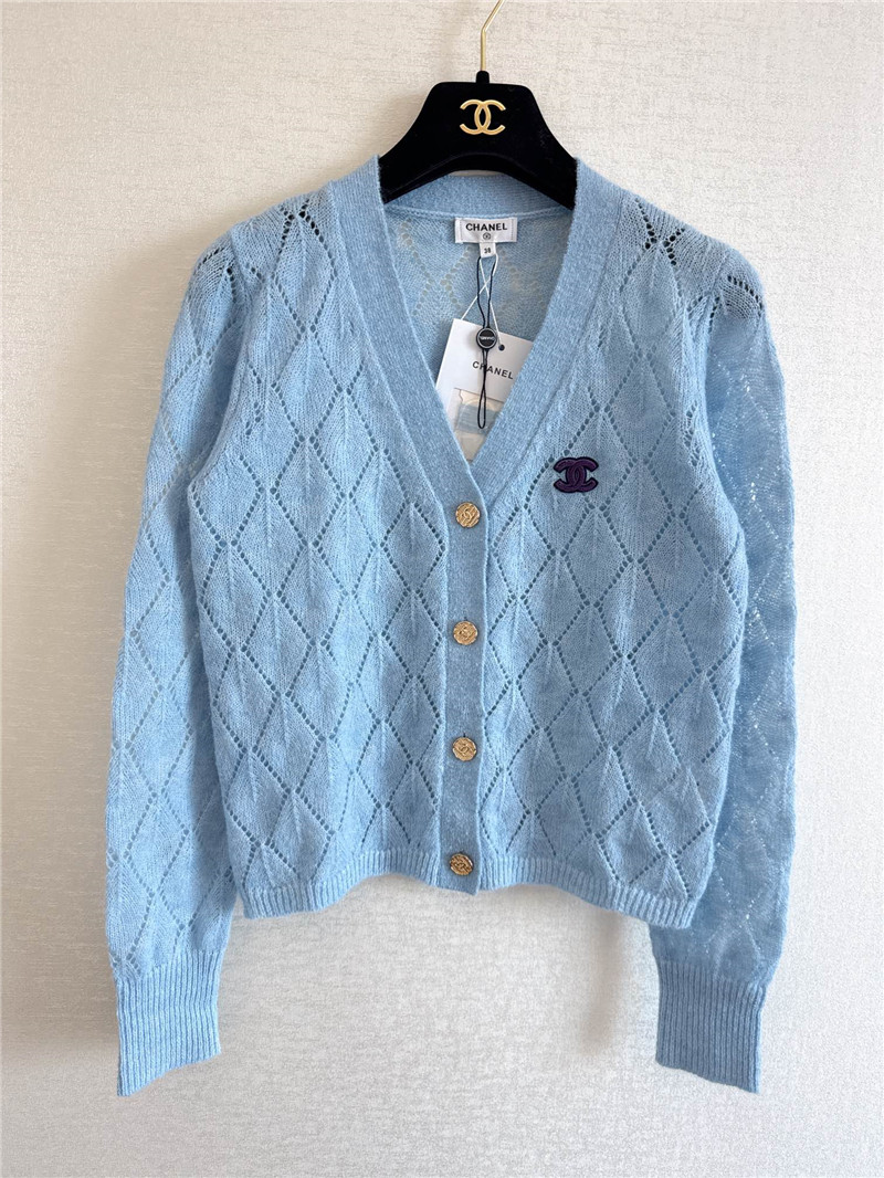 ch**el crop hollow D1am0nd cardigan in blue