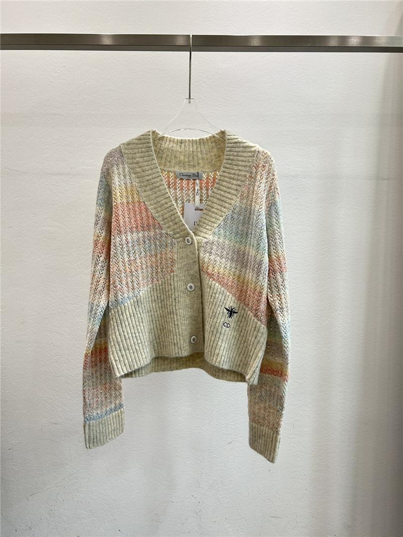 D10r multicolor striped v-neck rib cardigan