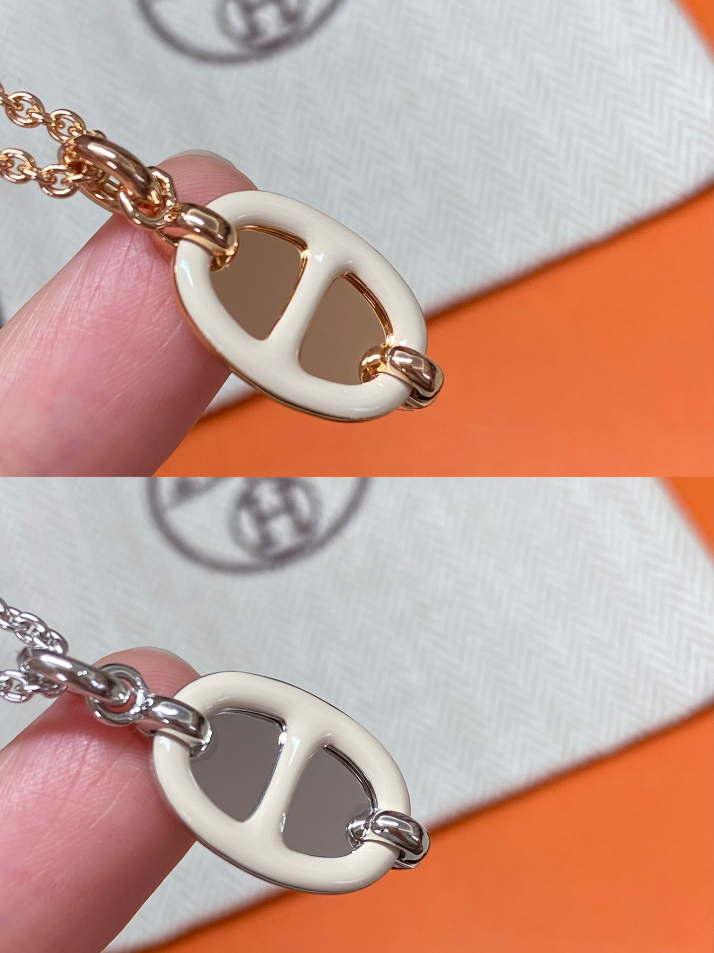 H**me5 pink enamel necklace