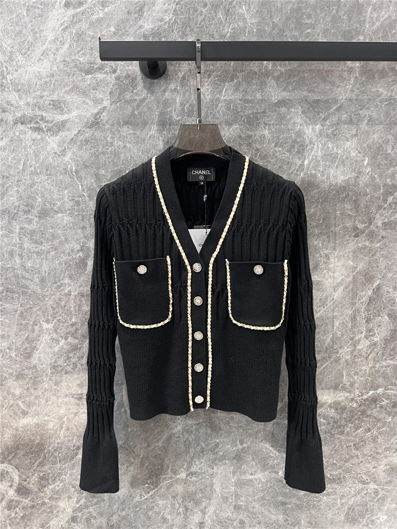 Ch**el chain pocket ribbed cardigan black