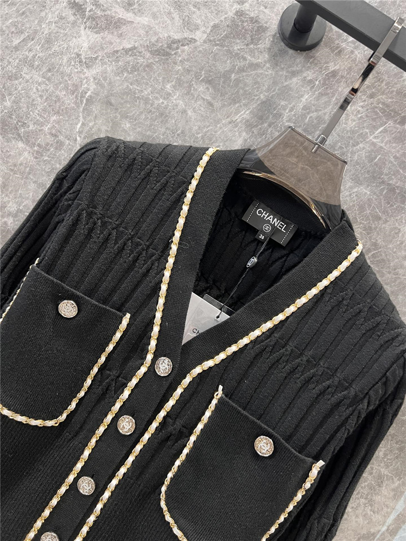 Ch**el chain pocket ribbed cardigan black