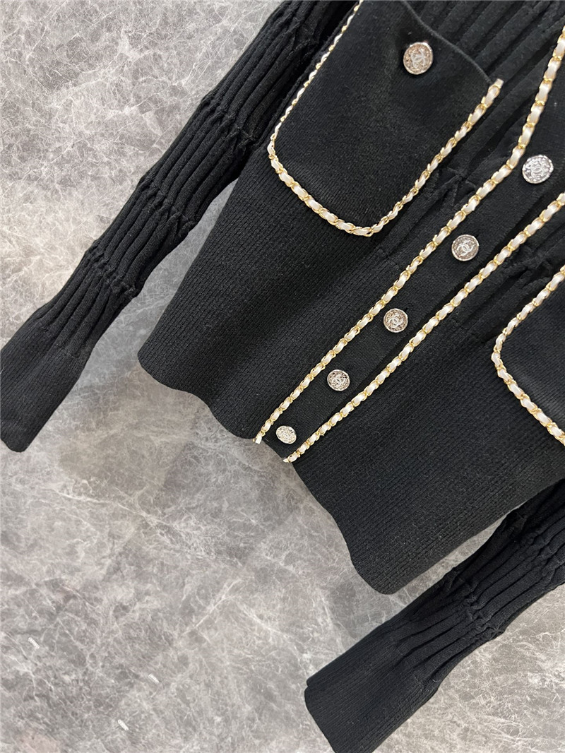 Ch**el chain pocket ribbed cardigan black