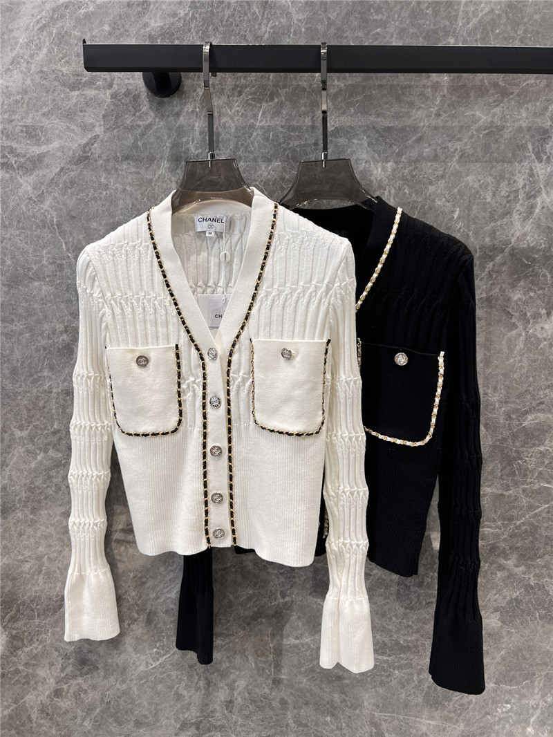 Ch**el chain pocket ribbed cardigan white