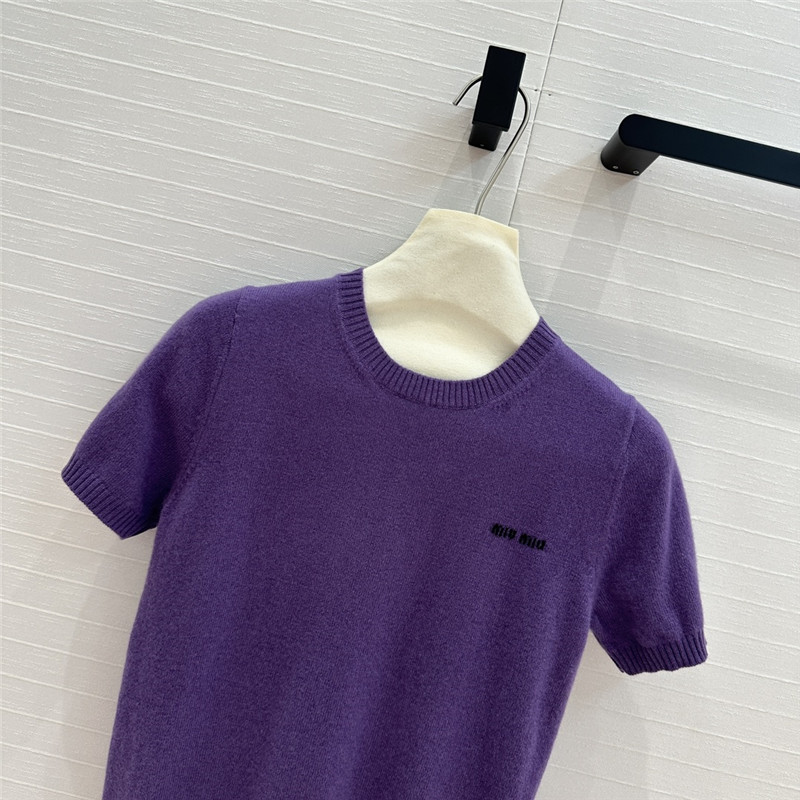Miu Miu Mauve Cashmere Sweater with Short Sleeves