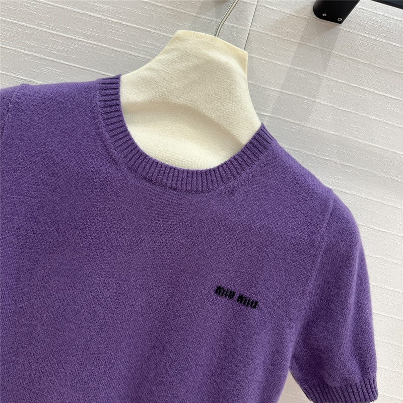 Miu Miu Mauve Cashmere Sweater with Short Sleeves