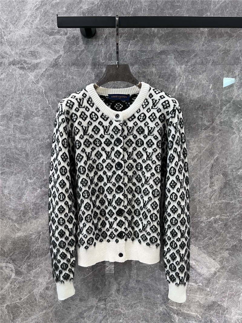 LV Monogram Brushed Knit Cardigan White/Black