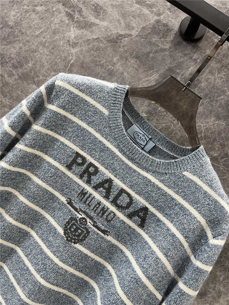 Pra*a striped rib knit sweater blue/white