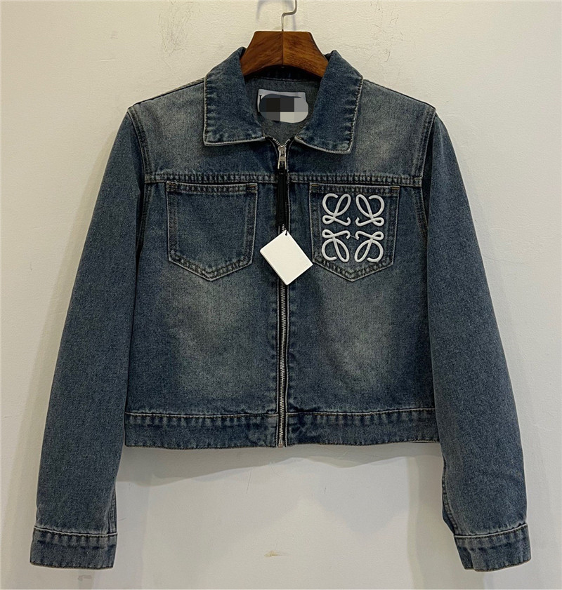 L0ew* cropped zip-up denim jacket