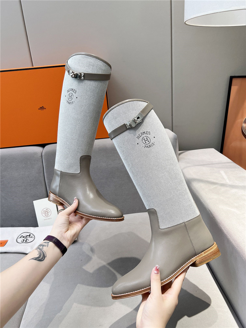 H**me5 canvas gray jumping knee-high boots