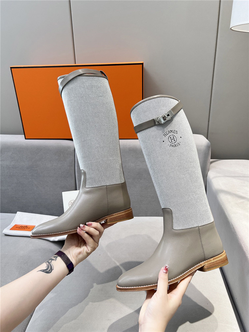H**me5 canvas gray jumping knee-high boots