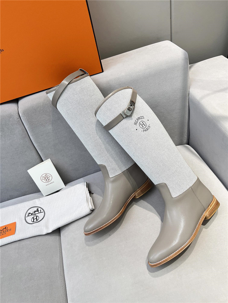 H**me5 canvas gray jumping knee-high boots