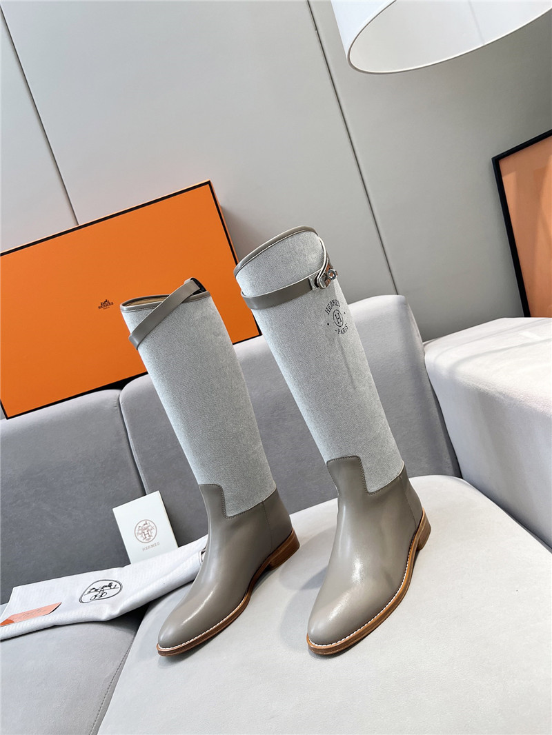 H**me5 canvas gray jumping knee-high boots