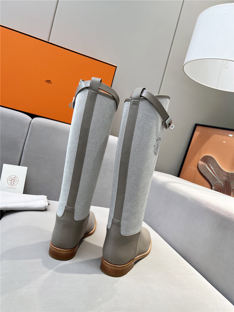 H**me5 canvas gray jumping knee-high boots