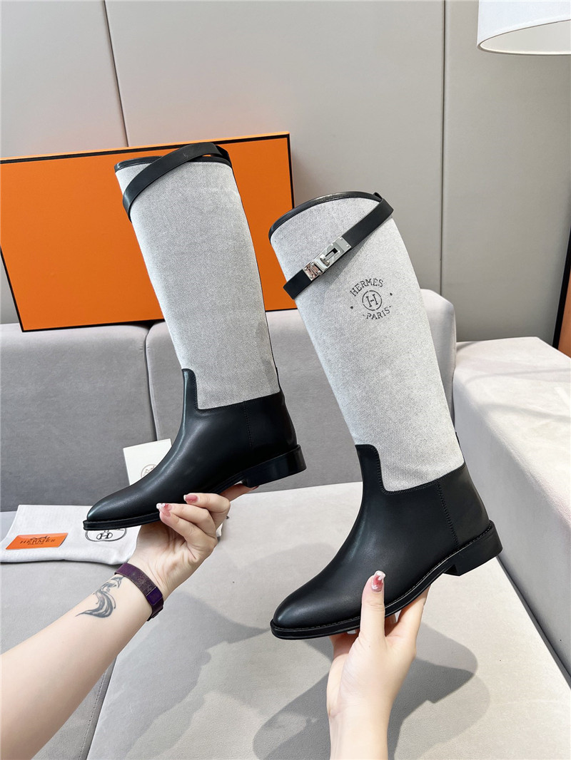H**me5 grey canvas jumping knee high boots