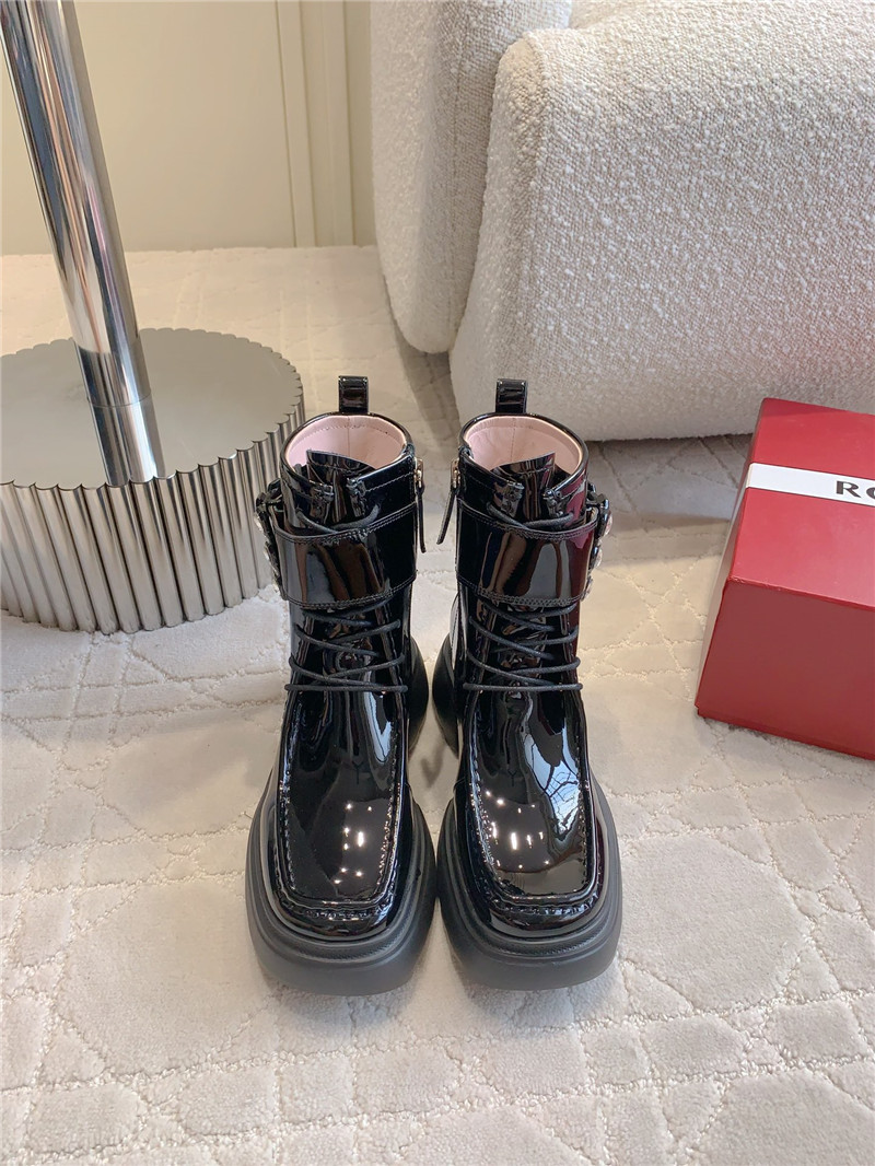 roger vivier D1am0nd buckle patent leather ankle boots