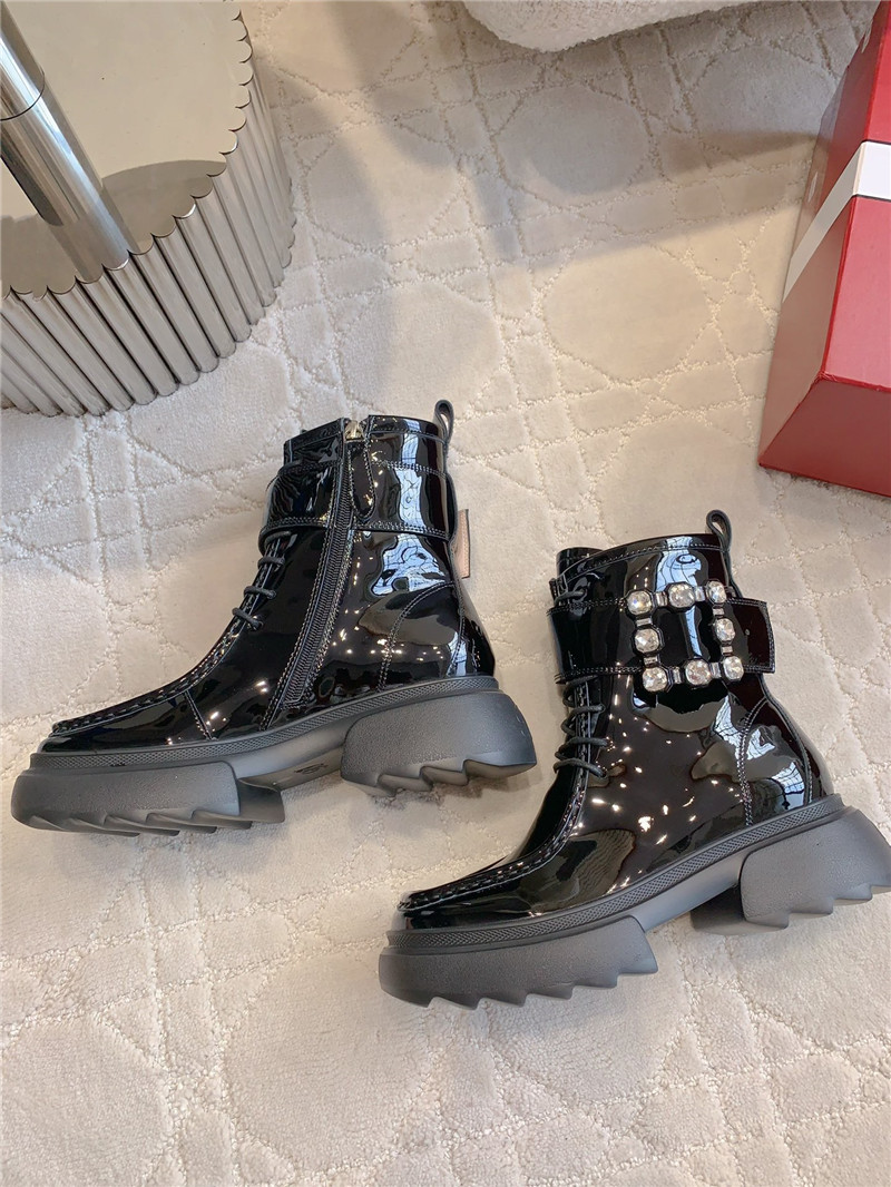 roger vivier D1am0nd buckle patent leather ankle boots