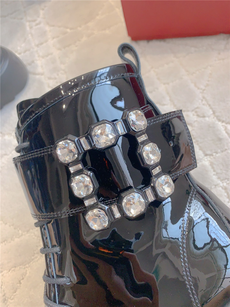 roger vivier D1am0nd buckle patent leather ankle boots