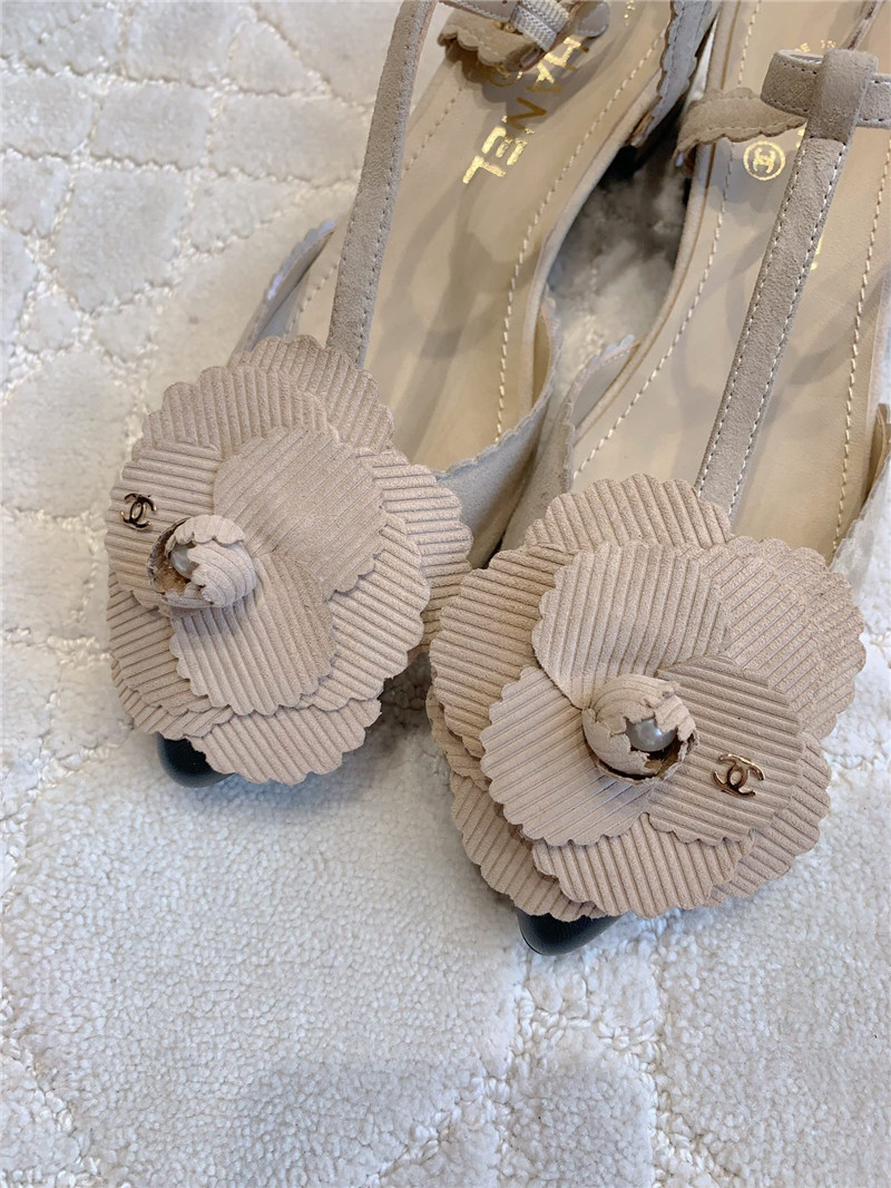 Ch**el camellia slingback flats in beige suede