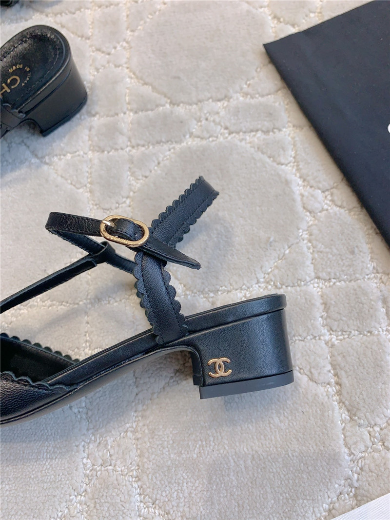 Ch**el camellia slingback flats in black leather