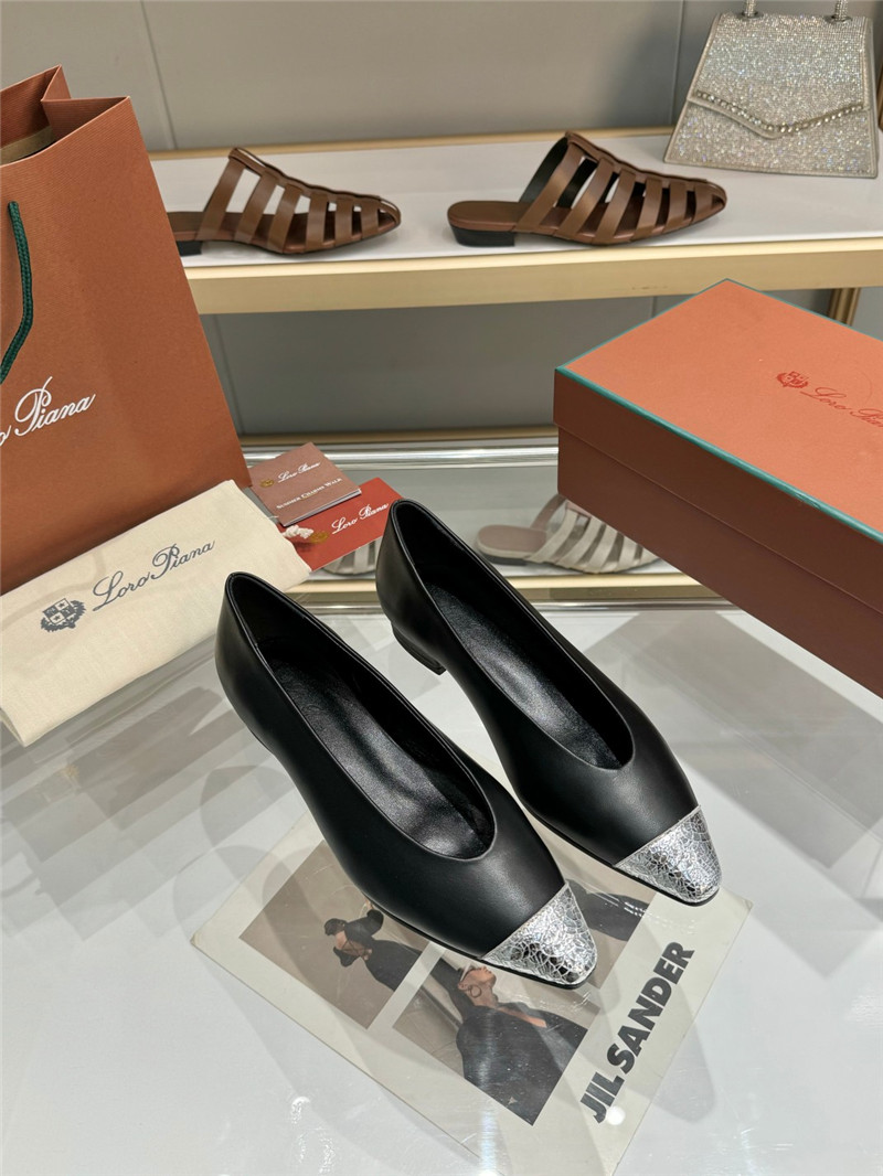 L0r0 P1ana rebecca ballet flats in black/silver calfskin