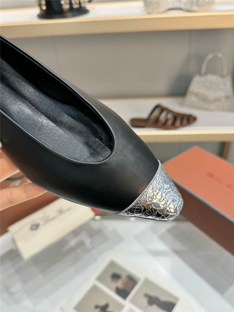L0r0 P1ana rebecca ballet flats in black/silver calfskin