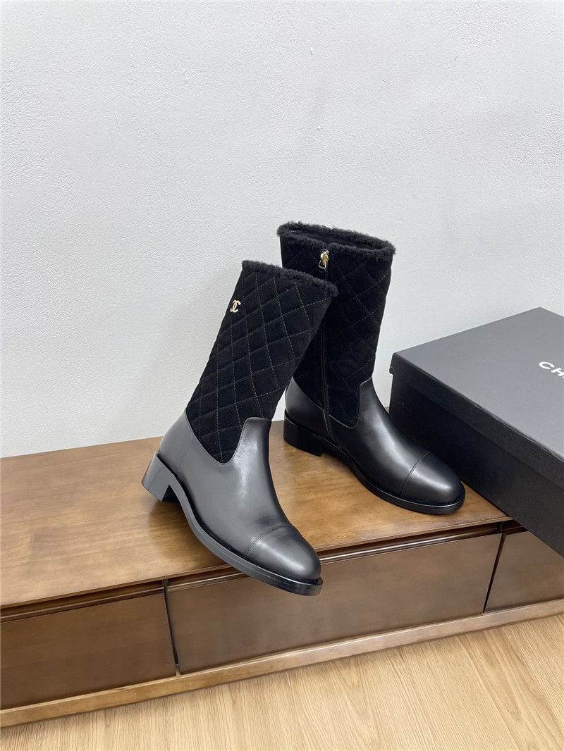 Ch**el calfskin suede zip mid-calf boots