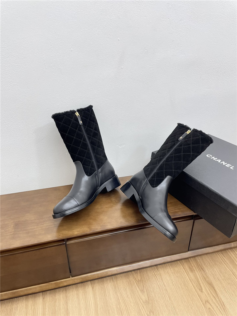 Ch**el calfskin suede zip mid-calf boots