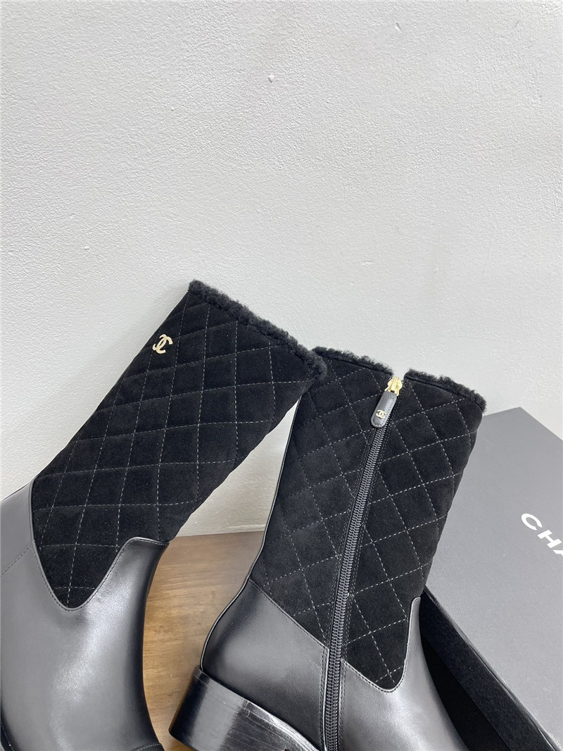 Ch**el calfskin suede zip mid-calf boots