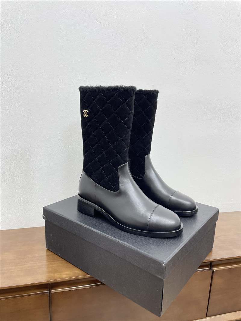 Ch**el calfskin suede zip mid-calf boots