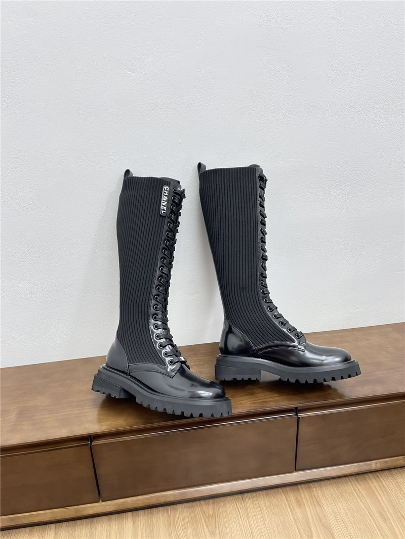 Ch**el lace-up knee-high boots