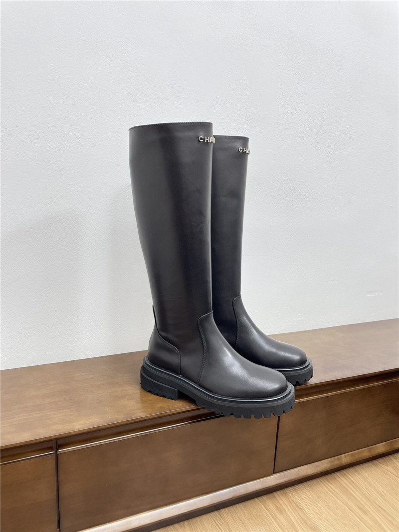 Ch**el calfskin zippered knee-high boots