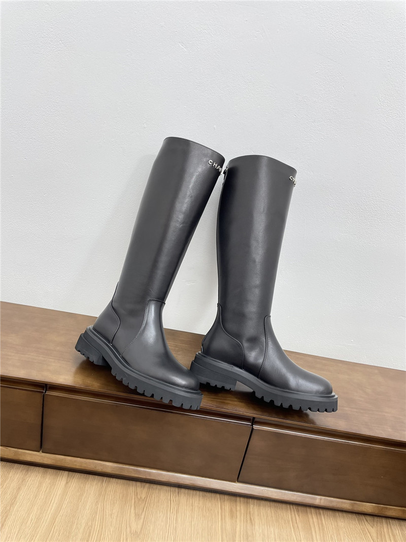 Ch**el calfskin zippered knee-high boots