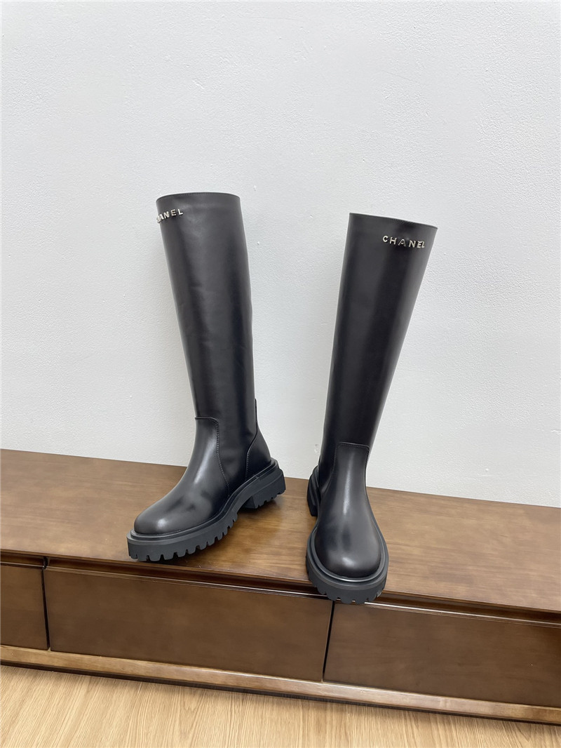 Ch**el calfskin zippered knee-high boots
