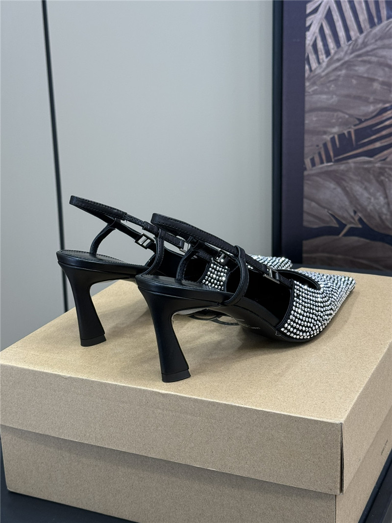 Sa1nt Lau*nt silver crystal satin slingbacks