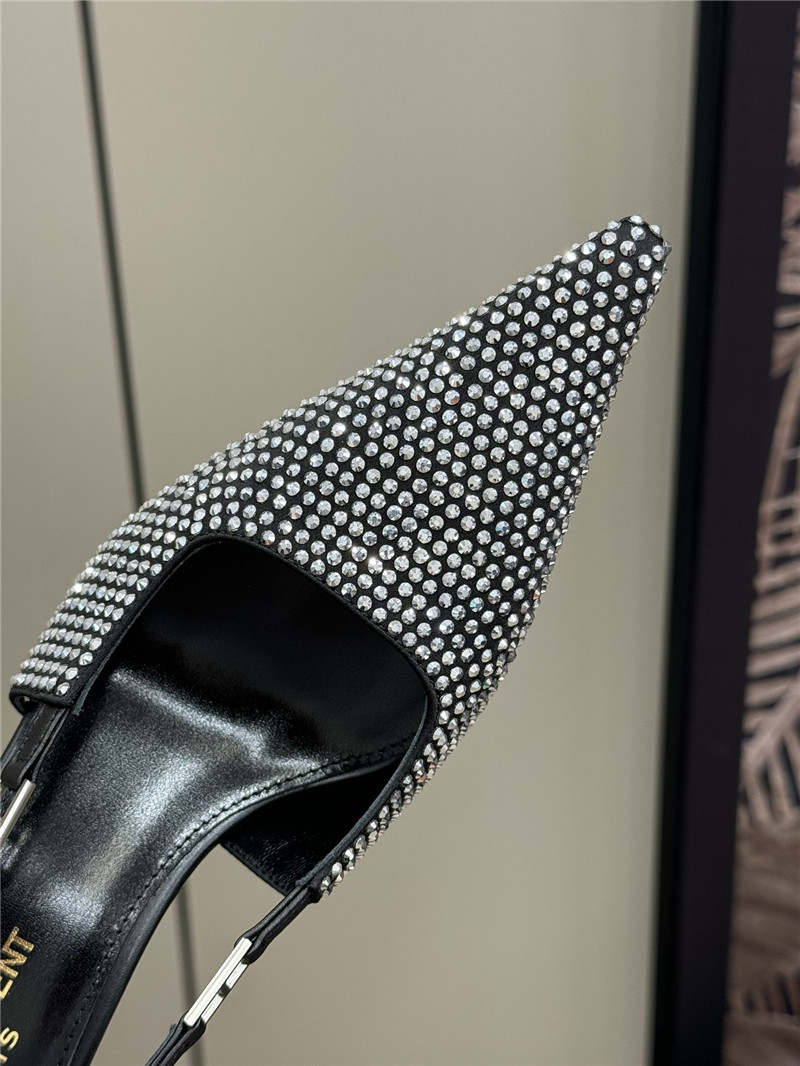 Sa1nt Lau*nt silver crystal satin slingbacks