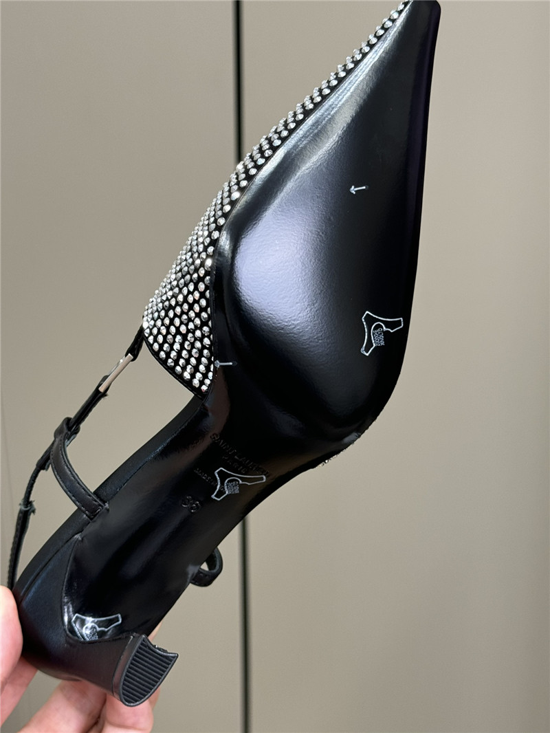 Sa1nt Lau*nt silver crystal satin slingbacks