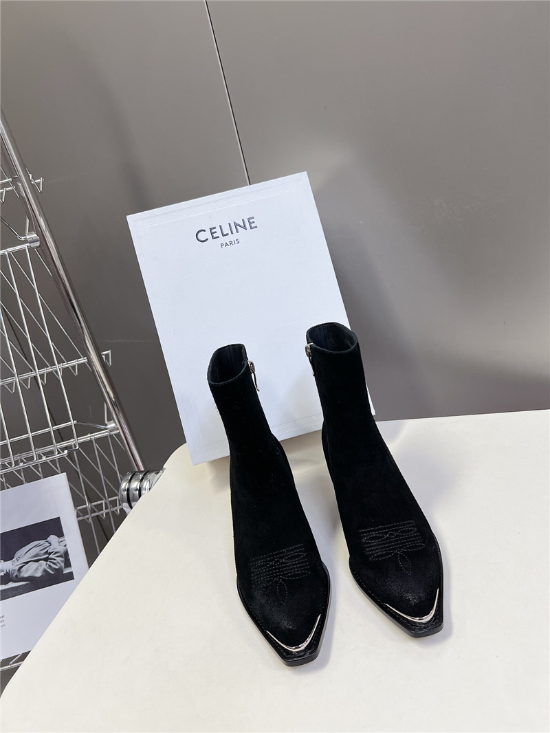 Ce1i*e black zipped western boots in suede calfskin