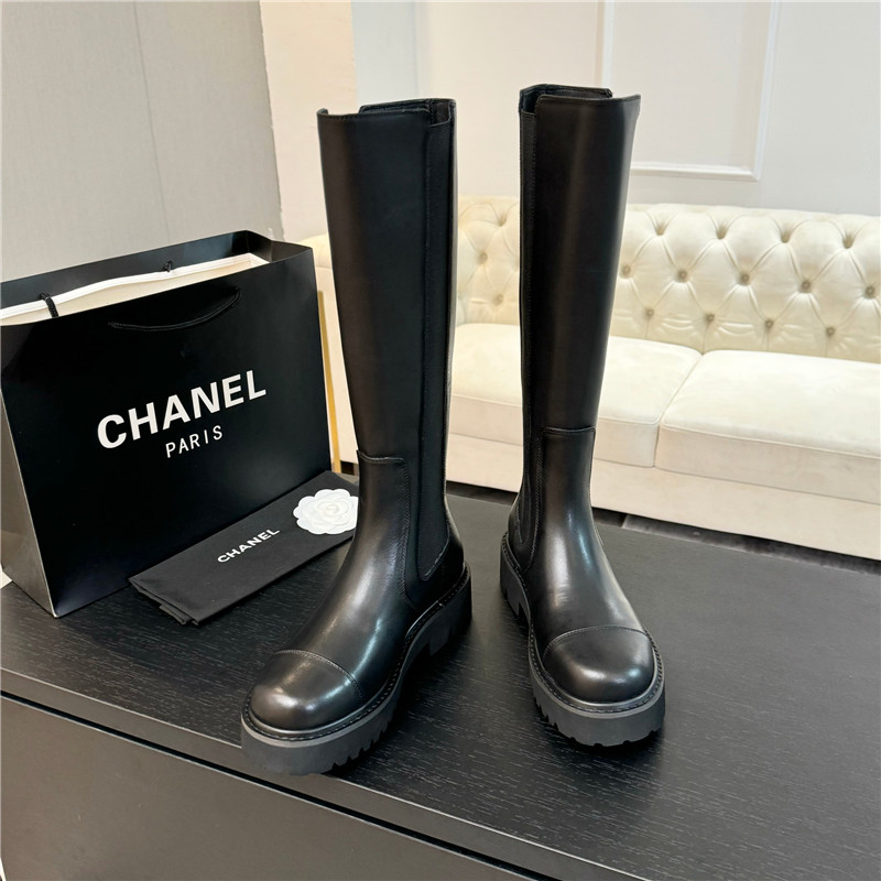 Ch**el knee-high calf leather boots