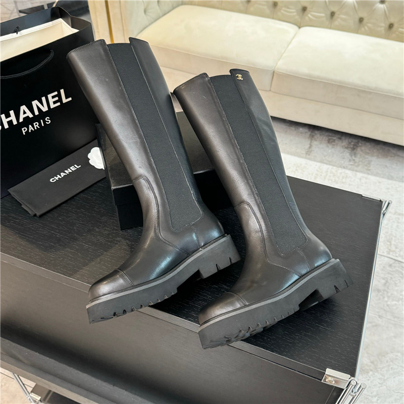 Ch**el knee-high calf leather boots