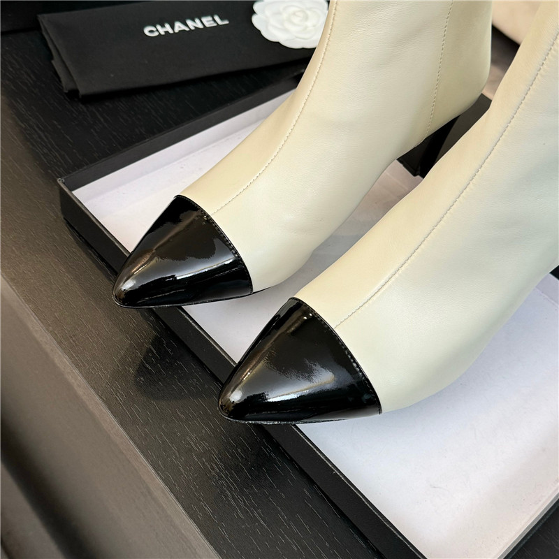 Ch**el white pointed heel ankle boots