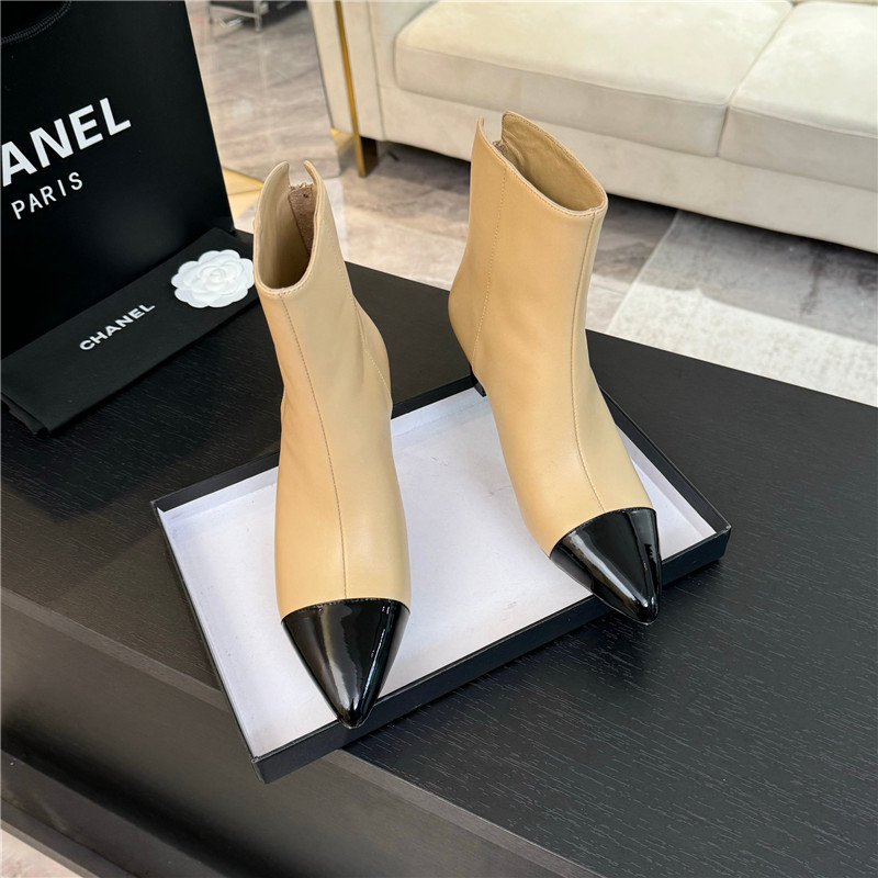 Ch**el beige pointed heel ankle boots