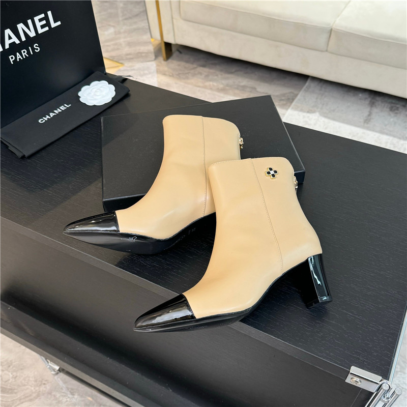 Ch**el beige pointed heel ankle boots