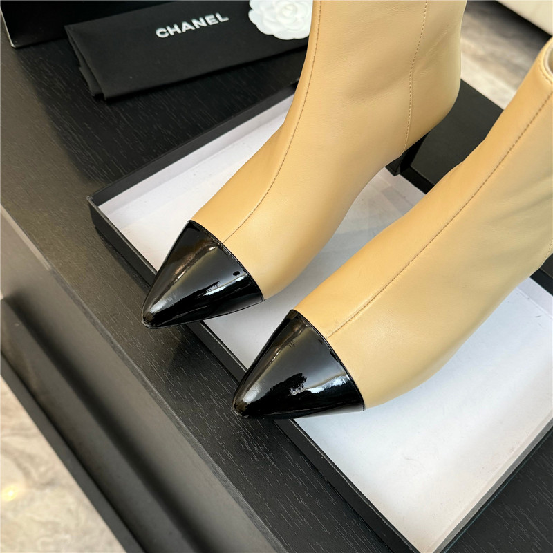 Ch**el beige pointed heel ankle boots