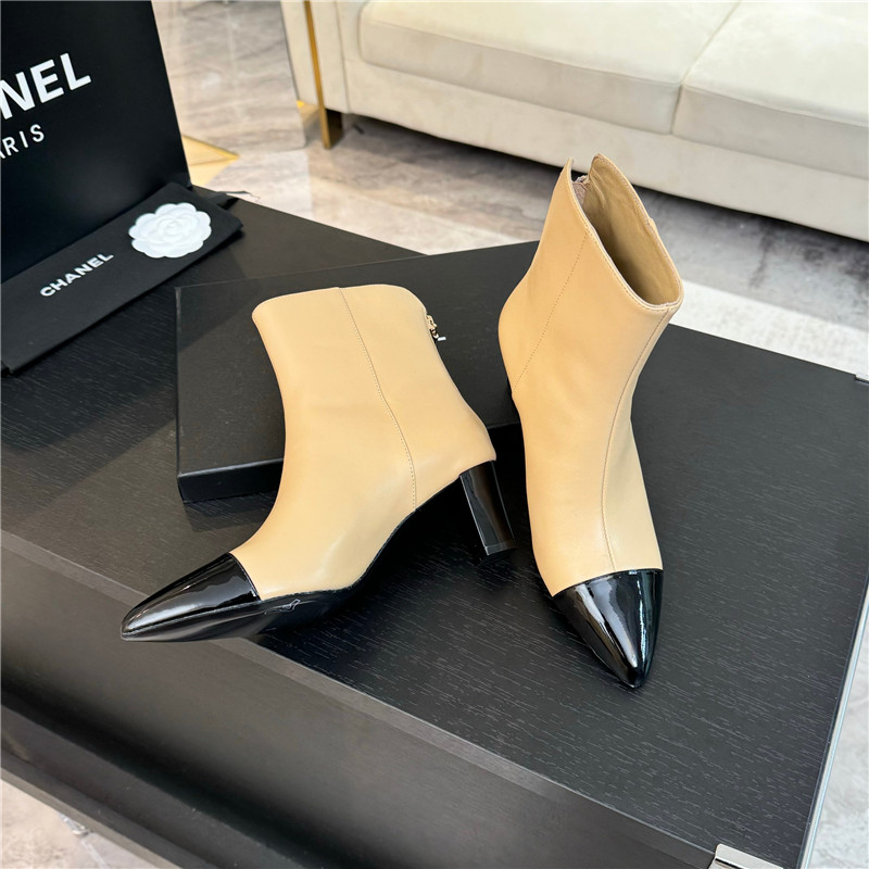 Ch**el beige pointed heel ankle boots
