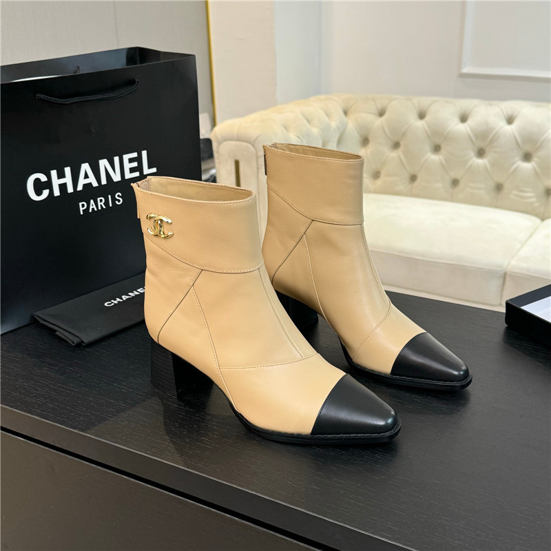 Ch**el beige calfskin block heel ankle boots