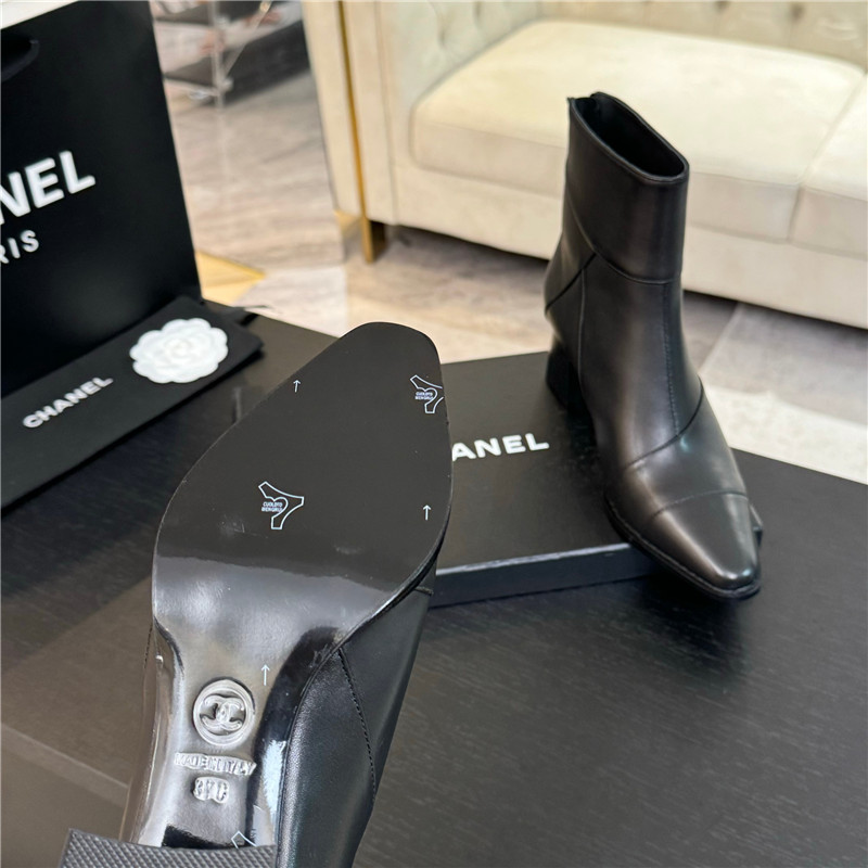 Ch**el black calfskin block heel ankle boots