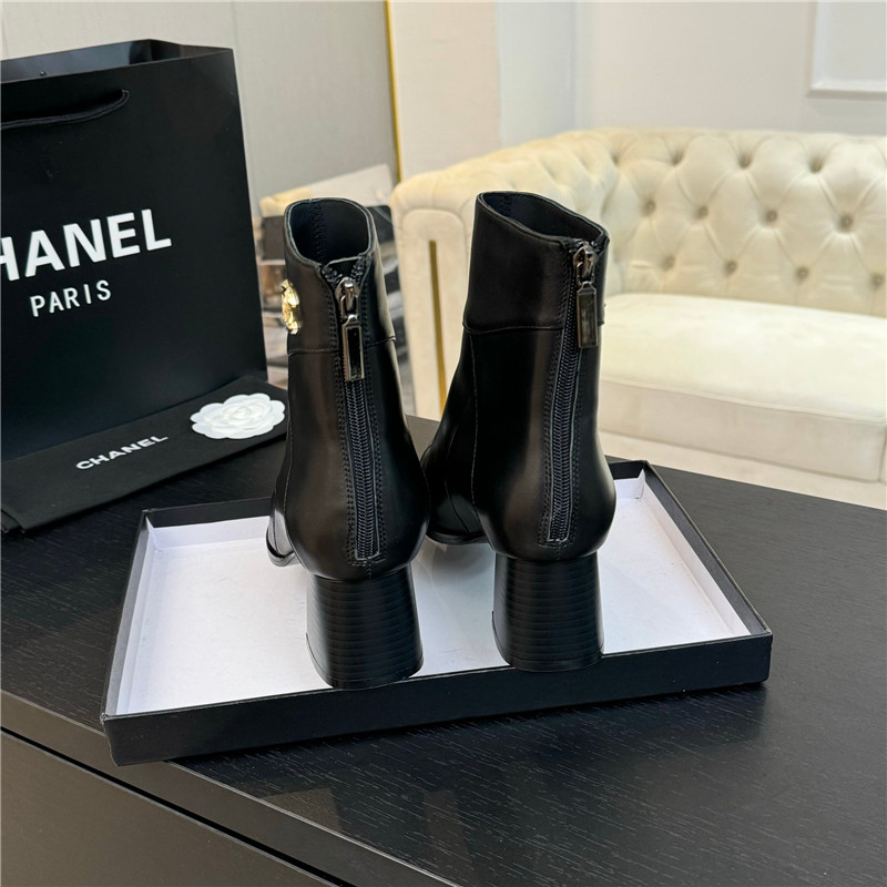 Ch**el black calfskin block heel ankle boots