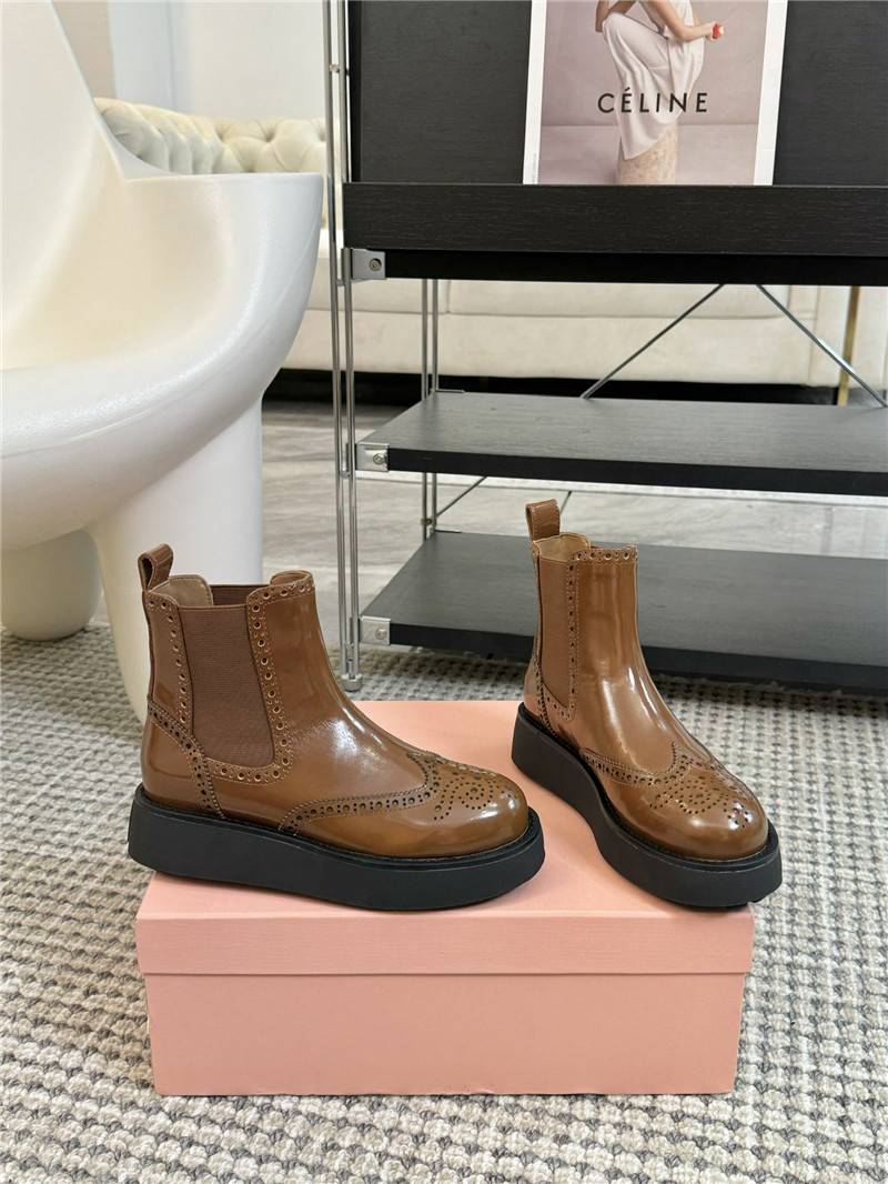 Miu Miu Chelsea Platform Brown Ankle Boots