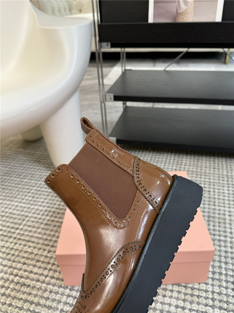 Miu Miu Chelsea Platform Brown Ankle Boots