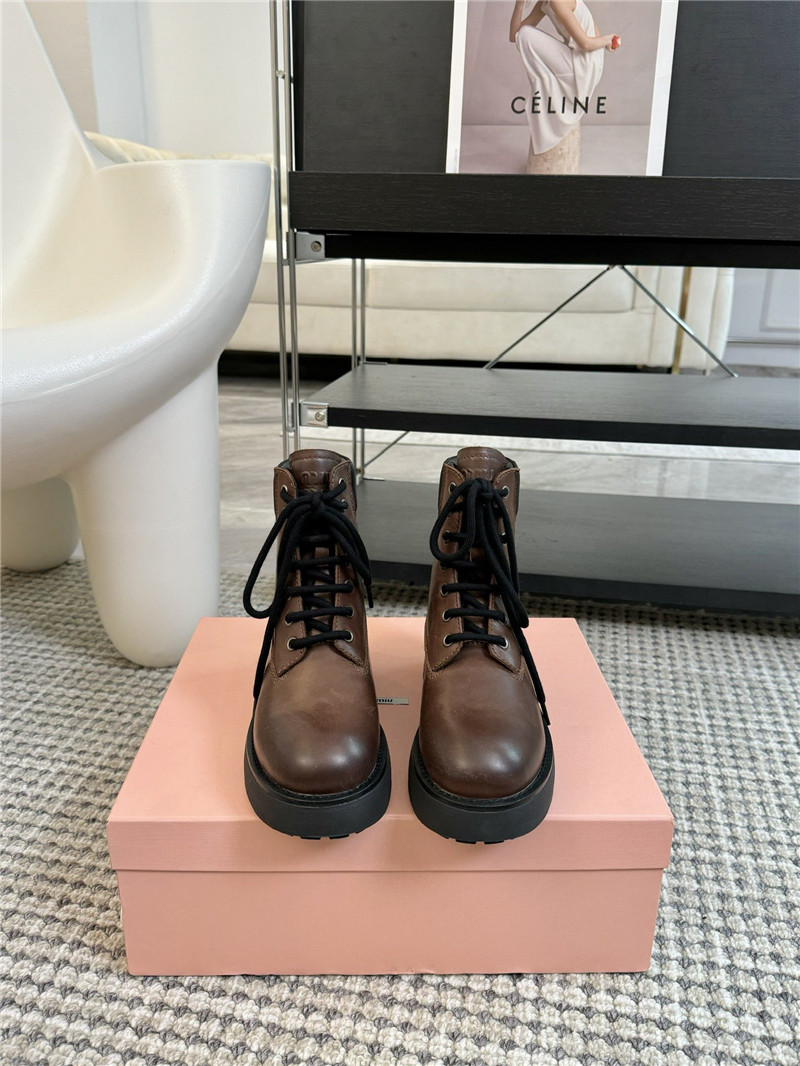 Miu Miu Chelsea Platform Lace-Up Ankle Boots in Brown